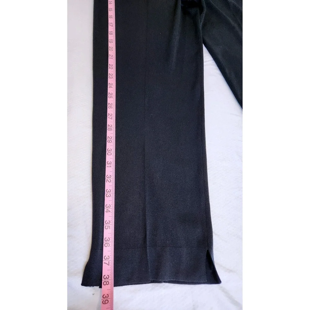 Ming Wang Black Knit Pull On Straight Leg Pants Side Slit Womens Large